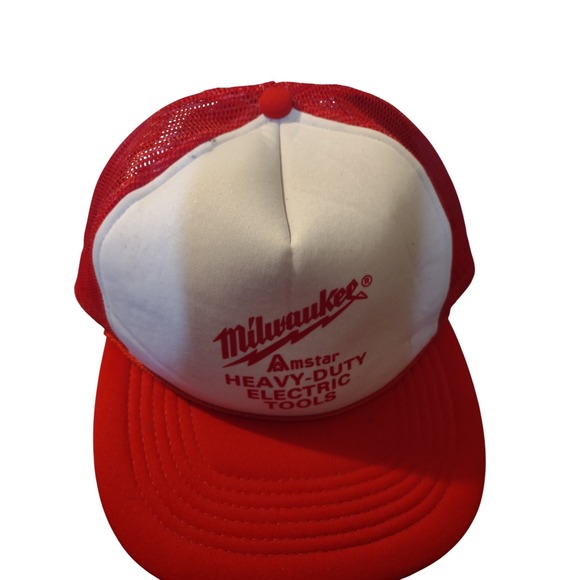 VTG Milwaukee Amstar Heavy-Duty Electric Tools Trucker Hat Red White Snapback